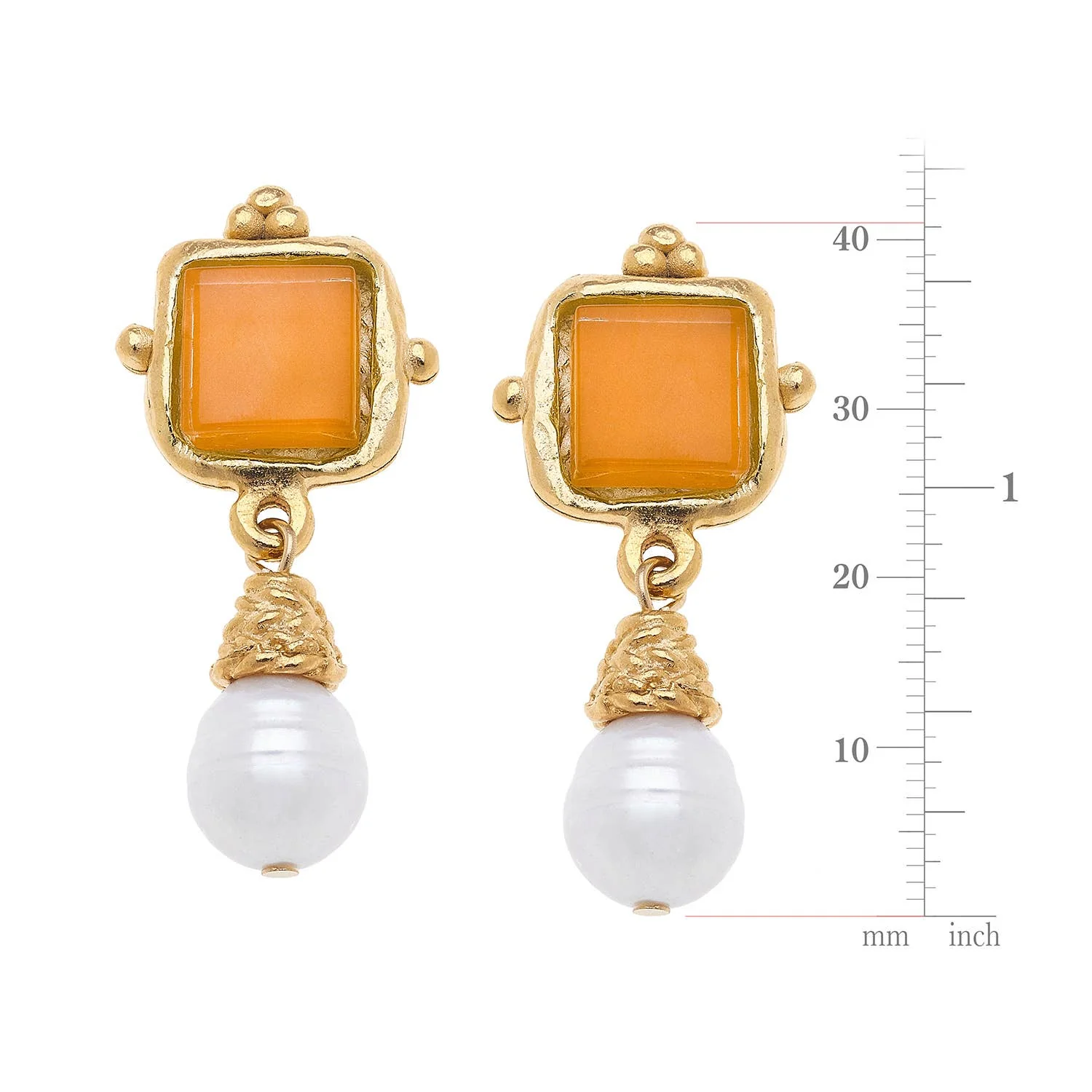 Charlotte Orange French Glass + Pearl Drop Earrings - Image 2